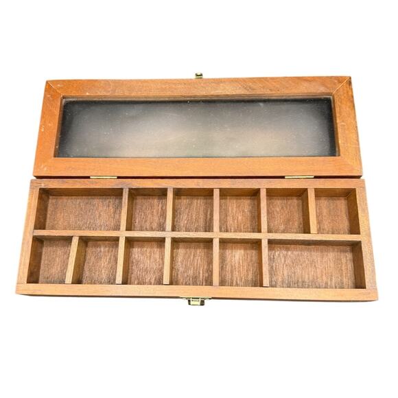 unmarked Other - Vintage Mini Wooden Shadow Box Display Case w/ Glass Front  Compartments Decor